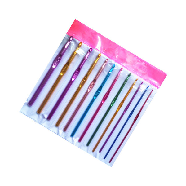 Colorful Aluminum crochet hook set spec.2.0mm - 8.0mm DIY hand knitting crocheting tools 12Pcs/Set DL_KNT010