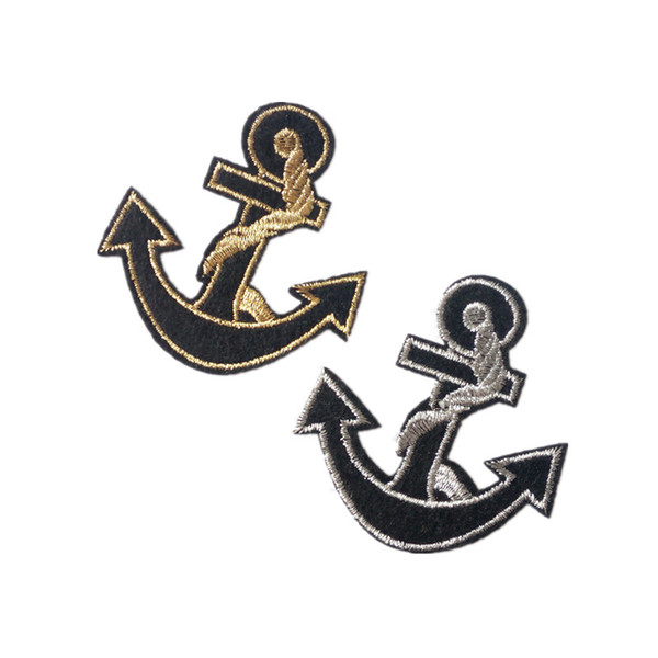 Embroidered cloth patch 5.9cm * 6.4cm Gold Silver anchor appliques Back gum Iron sewing patch T-shirt jeans clothing accessories DL_CPIO005