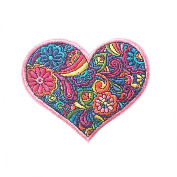 Embroidered cloth patch 9.4cm * 7.5cm heart shape applique Back gum ironing stick patch T-shirt jeans clothing sewing accessories DL_CPIS003