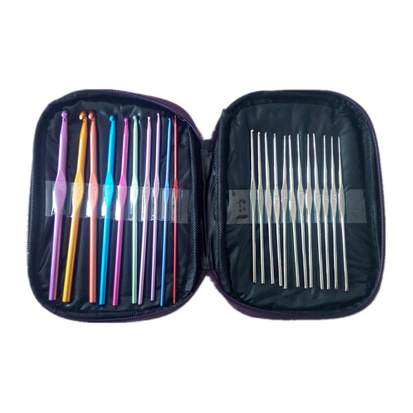 Metal crochet hook set spec.from 0.6mm to 6.5mm DIY hand knitting crocheting tool kit 22Pcs/Set DL_KNT034