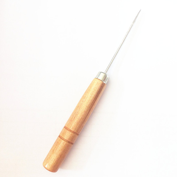 Wooden handle steel awl punching hole Maker DIY Shoes Leather craft hand sewing tools DL_SWT022