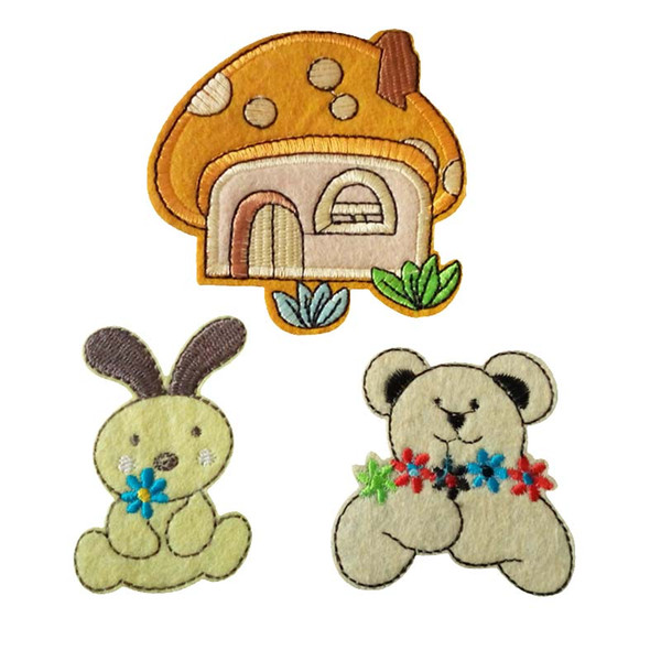 Embroidered cloth patch bear rabbit Mushroom house appliques Back gum Ironing sewing decorative patch Kids clothing accessories DL_CPIA021