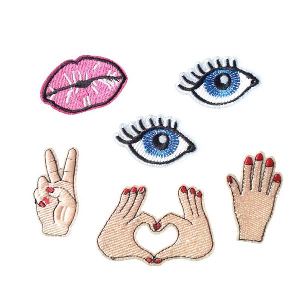 Embroidered cloth patch Eye lip hand appliques Back gum Ironing sewing decorative patch T-shirt skirt jeans clothing accessories DL_CPIO017