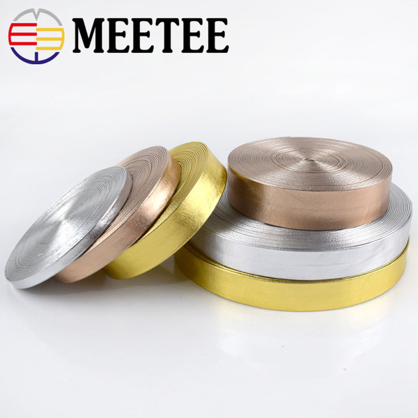 Meetee 5-30mm Width Synthetic PU Leather Ribbon Gold Silver Bag Cords DIY Clothing Jewelry Decor Bows Band Necklace Material RD006