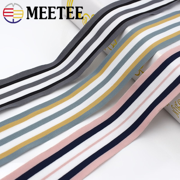 Meetee 4cm Polyester Cotton Knitted Stripe Webbing Sport Pants Lace Ribbon Band Decorative Ribbons DIY Garments Accessories KY915