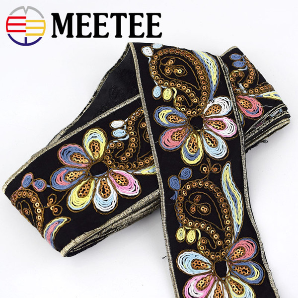 Meetee 7cm Fashion Embroideried Lace Ribbon Sequins Webbing Tapes Clothes Bag Decorative Lace Trims DIY Sewing Accessories RD136