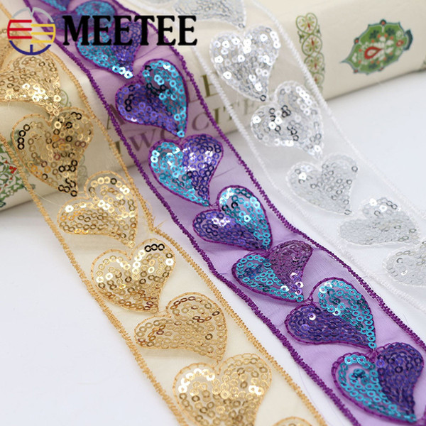 Meetee Heart Sequins Lace Trim Embroidered Organza Grosgrain Ribbon Webbing Hat Garment Decoration Sewing Accessories Handmade Craft