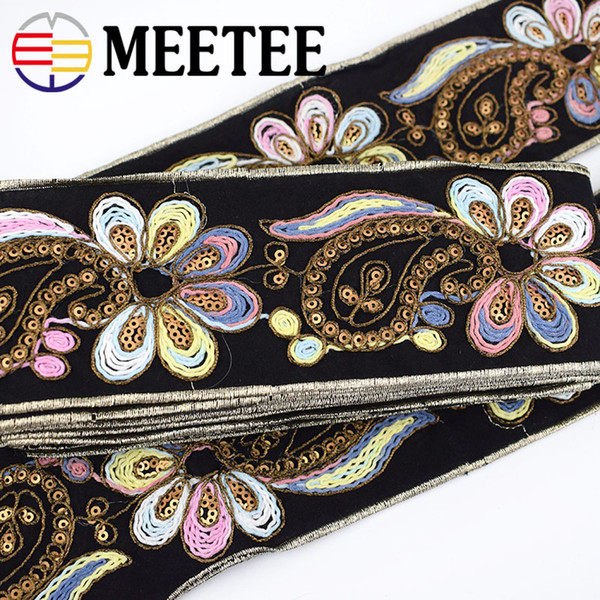 Meetee 7cm Fashion Embroideried Lace Ribbon Sequins Webbing Tapes Clothes Bag Decorative Lace Trims DIY Sewing Accessories RD136