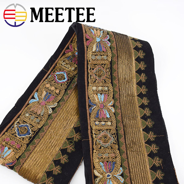 Meetee 13cm Ethnic Gold Thread Sequins Webbing Ribbons Clothing Decorative Embroidered Lace Trims DIY Sewing Accessories RC120