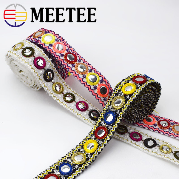 Meetee Mirror Jacquard Embroidered Lace Trim Ribbon Fabric Webbing for Stage Clothing Bags Home Curtain Decor Accessories AP408