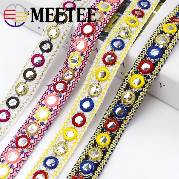 Meetee Mirror Jacquard Embroidered Lace Trim Ribbon Fabric Webbing for Stage Clothing Bags Home Curtain Decor Accessories AP408