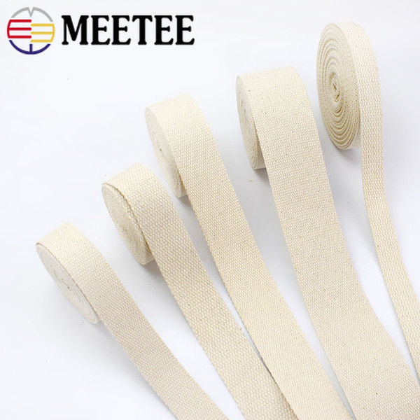 Meetee Cotton Webbing 20/25/32/38/50mm Natural Color Cotton Ribbon for Bag Strap Belt DIY Sewing Clothing Home Decor Craft AP320