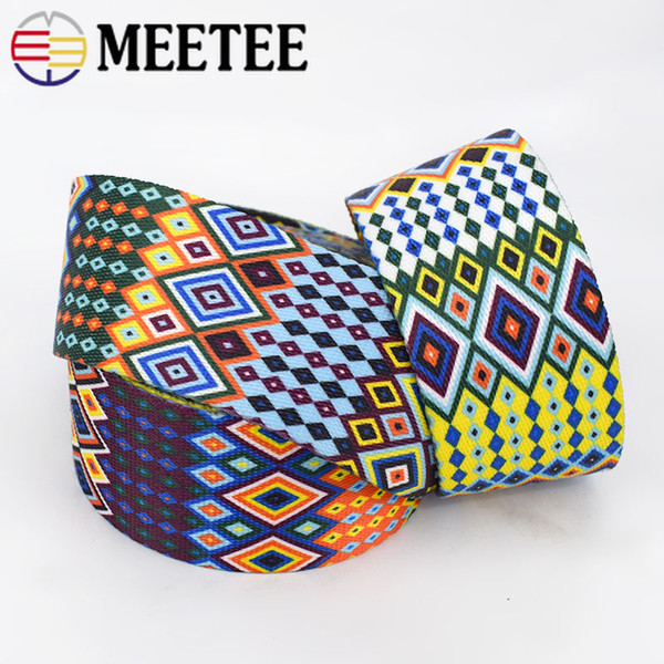 Meetee 5cm Polyester 2mm Thick Ethnic Printed Webbings Tapes Bag Strap Belt Ribbons for DIY Bias Binding Sewing Accessories RD157