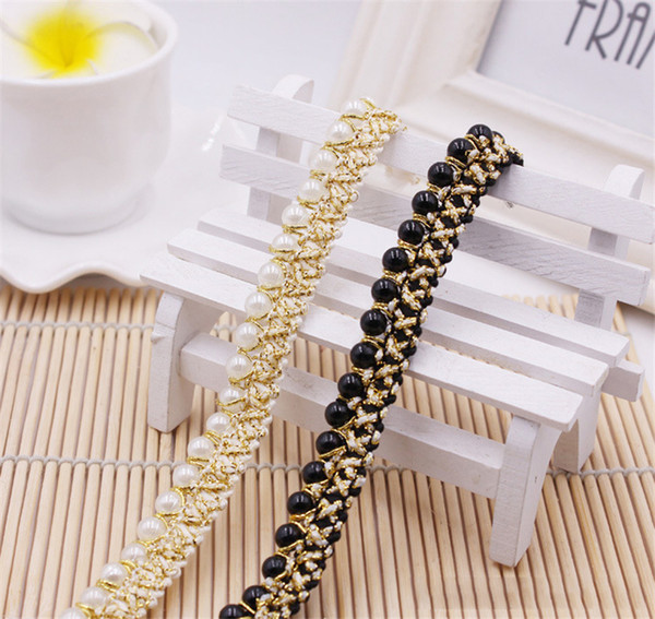 Meetee Gold Silk Beaded Pearl Lace For Curtains White Gold Trim Ribbon For Home 1.5cm DIY clothes Sewing Wedding Crafts Decoration