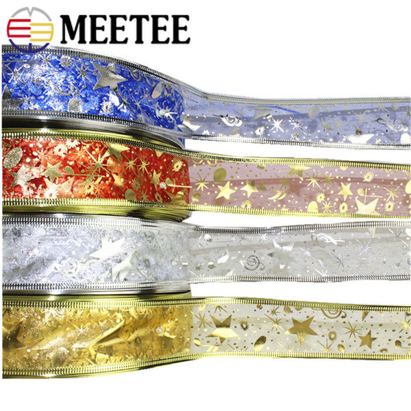 Meetee 3.8cm Wide Colorful Printed Gold Lace Christmas Grosgrain Ribbon For Package Diy Home Gift Decoration Wrapping Supply Handmade Craft