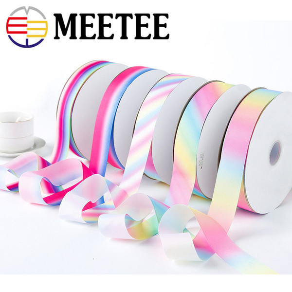 Meetee 38mm Polyester Ribbons Decoration Gradient Rainbow Printing Thread DIY Bow Ribbon Hair Packaging Accessories AP3588