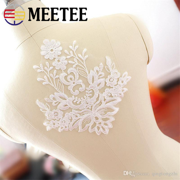 Meetee White Embroidered grenadine lace flowers Patch Handmade DIY Wedding dress Chest back accessories 