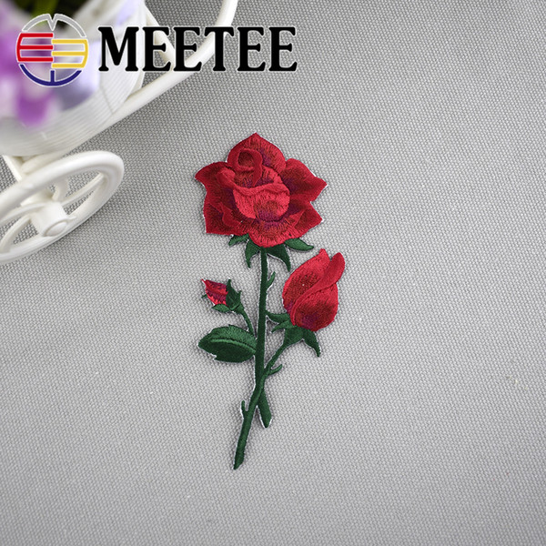 Meetee Roses Patches For Jacket Cloth Material DIY Decorative Applique Embroidery Trumpet Hole Filling Paste Adhesive Handmade Accessories