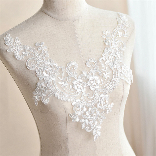 Meetee placket Applique for Wedding Dress White Collar Fabric Patch Lace for gown Handmade 3D DIY Bridal V-type neckline accessories FZ016