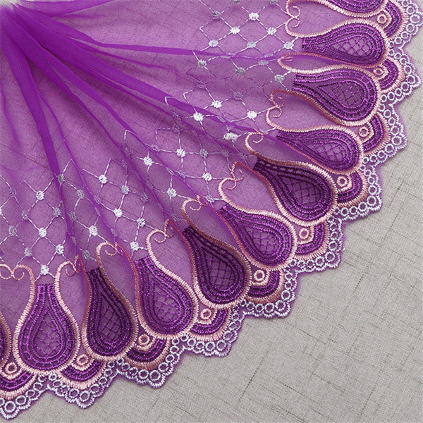 Meetee Wed Lace 21cm Purple Embroidery Flower Design Curtain Fabric Mesh Tulle Guipure Sewing Diy Doll Chiffon Cloth ZK935