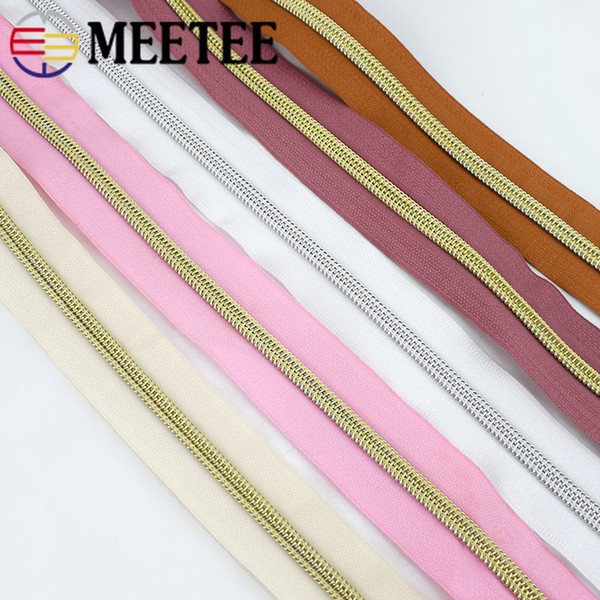 Meetee 5# Nylon Zipper Code Loading Zipper Gold Tooth Coil Zipper for Sewing DIY Open-End Bags Sports Garment Accessories ZA030