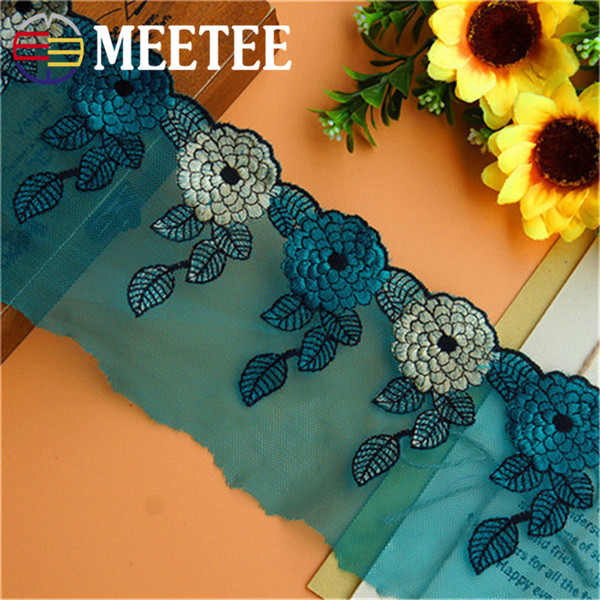 MEETEE embroidery flower lace for doll sewing green organza for clothing 10cm DIY dress webbing curtain fabirc accessories