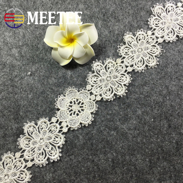 Meetee Water soluble polyester double plum flowers Embroidery Lace Trims DIY handmade ornamental clothes webbing decorationZK032