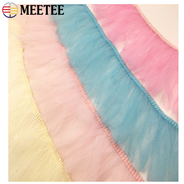 Meetee 8cm Mesh Tassel Lace Trims Color Polyester Soft Yarn Lace Fabric DIY Doll Decorative Clothing Sewing Accessories