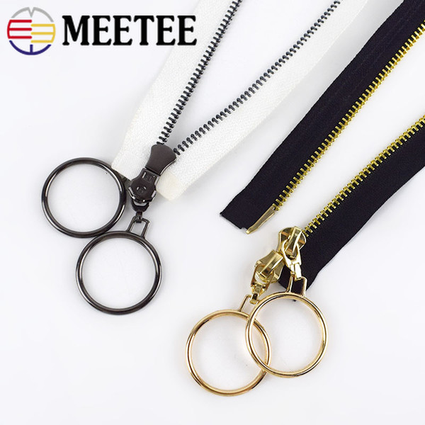 Meetee 5# 85cm 120cm Metal Zippers Open-End Single Double Ring Sliders Zip for Sewing Overcoat Jacket Zipper Clothes Accessories AP422