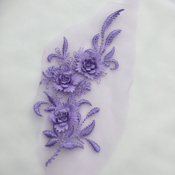 22*11CM 3D Flower Embroidered Lace Appliques Handmade Wedding Dress Decoration European Lace Trims DIY Sewing Craft