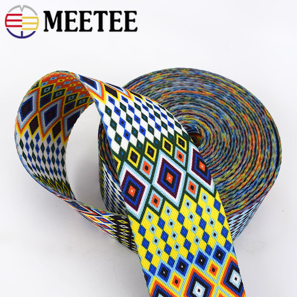 Meetee 50mm Polyester 2mm Thick Ethnic Printed Webbings Tapes Bag Strap Belt Ribbons for DIY Bias Binding Sewing Accessories RD157