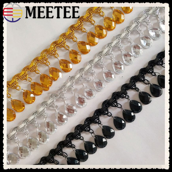 Meetee Fringed Lace Trims 38mm Acrylic Hang Drill crystal tassels Lace Dance Clothing Accessories DIY Home Decoration Sewing Material RD010