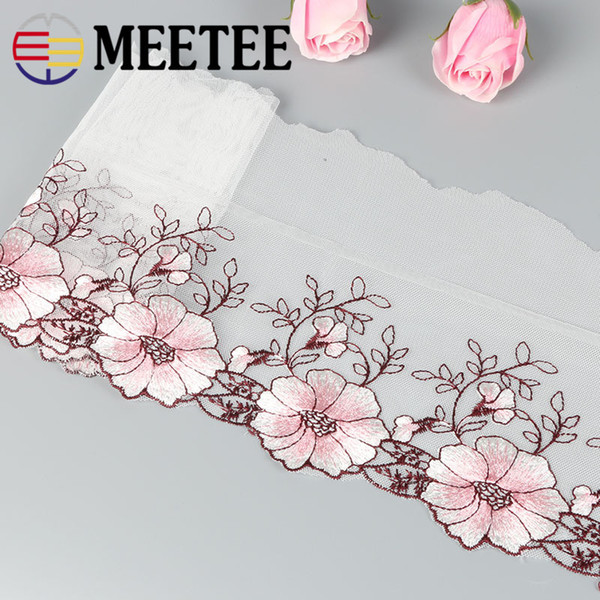 MEETEE 16.5CM Pink Flower Lace Mesh Embroidery Textile Skirt Wedding Dress Decorate DIY Garment Accessories CBJ-2