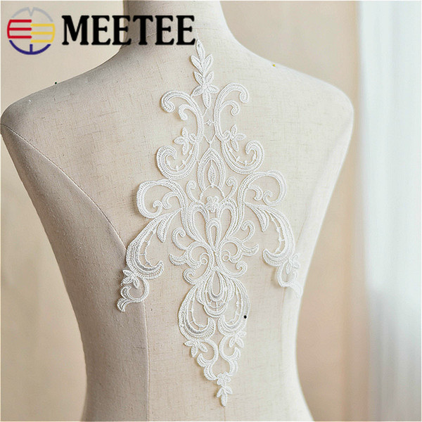 MEETEE French Lace Fabric White Embroidered Applique for Wedding Dress 37cm*18.5cm Gown Clothing gauze Accessories Handmade Free Shipping