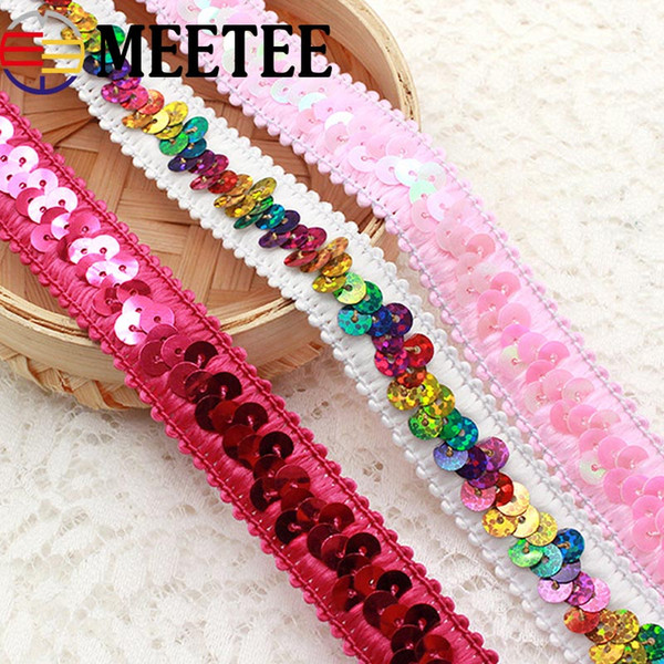 Meetee Elastic Sequins Lace Ribbons Stretch Lace Trim Webbings Fabric Dance Dress Paillette Applique DIY Wedding Party Decor