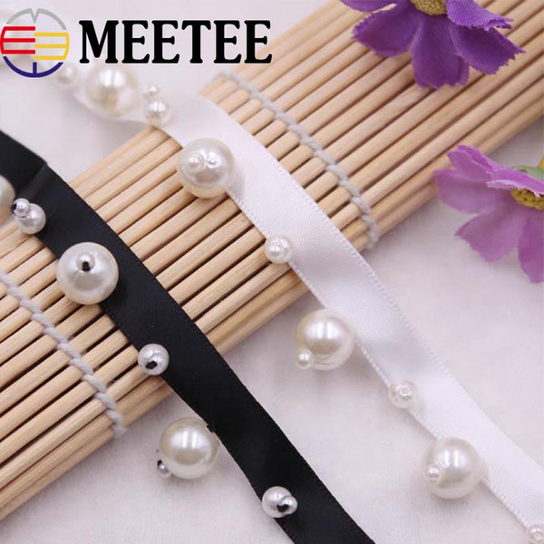 Meetee Pearl Beaded Lace Trims DIY Clothing Collar Lace Ribbon Fabric Shoes Cap Sewing Lace Trimming DIY Costume Dress Crafts