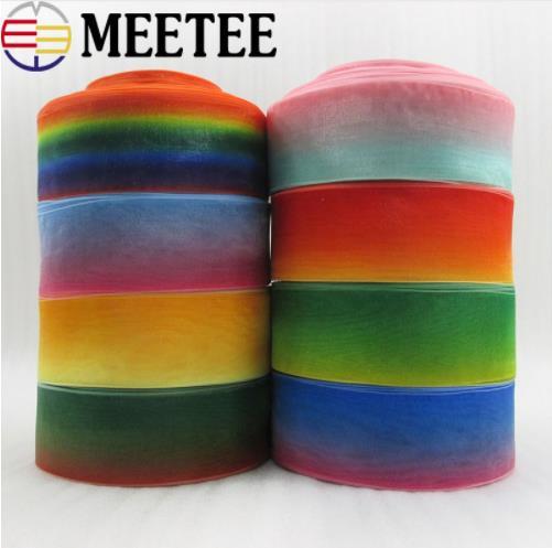 Meetee 38mm Organza Ribbon Christmas Wedding Gift Wrapping Decorative Ribbons Webbing DIY Hair Bow Hair Bow Accessories KY296