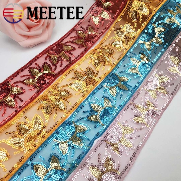 Meetee Fashion Embroideried Lace Ribbon Sequins Webbing Tapes Clothes Bag Decorative Lace Trims DIY Sewing Accessories