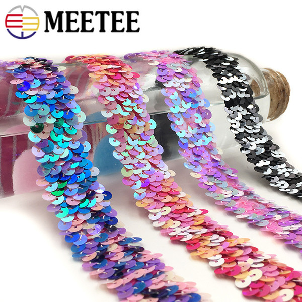 Meetee 3cm Reflective Webbing Sequins Lace Trim Ribbon Dance Clothes Shoes Bags DIY Craft Sewing Decor Accessories AP370