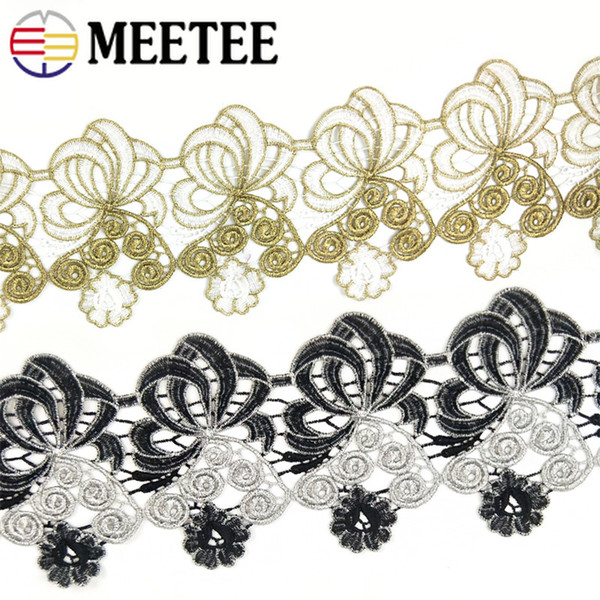 Meetee Water Soluble Gold Embroideried Lace Applique Flower Trims Wedding Decoration Dress DIY Sewinig Accessories KY116