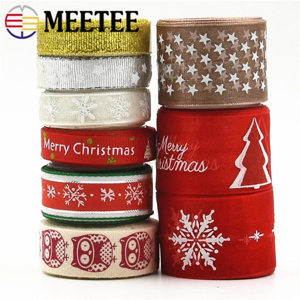 Meetee 10/15/25mm 9 Style Christmas Gift Wrapping Ribbon Webbing Handmade gift box packaging DIY Decorative Accessories Ribbons AP510