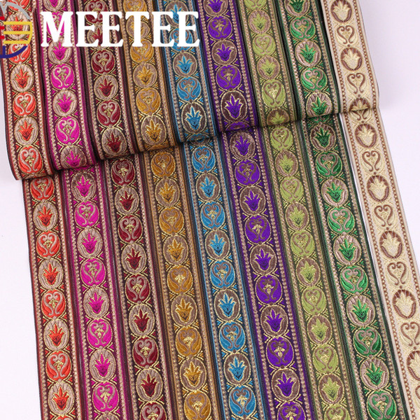 Meetee 35mm National Style Color Lace Webbing DIY Jacquard Ribbon Clothing Curtain Home Decoration Sewing Material ZK009