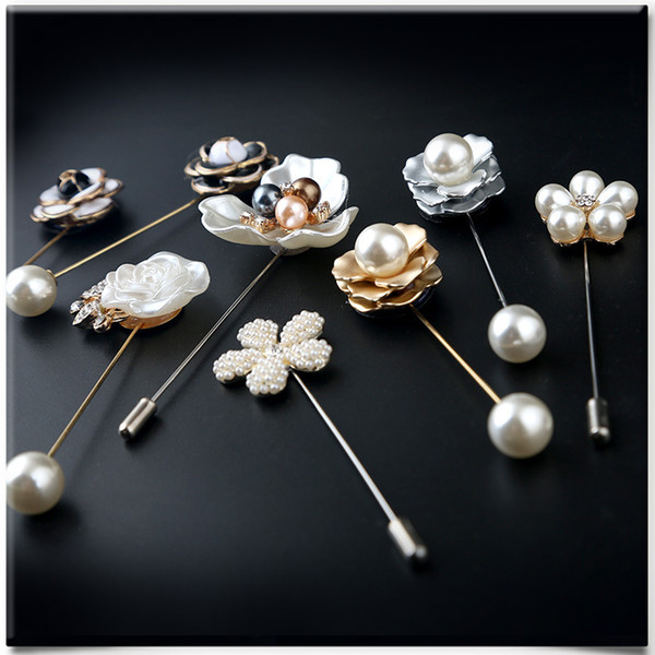 Fashion Pearl Flower One Word Brooch Women's Sweater Big Pin Vintage Corsage Collar Needle Ornaments ZK5138