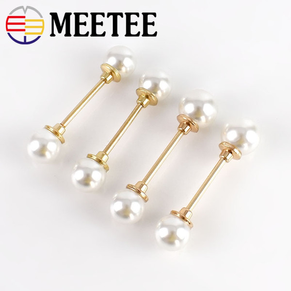 Meetee Double head pearl Button Gold Pin Buckle DIY Sewing Shirt Collar Buttons Coat Bag Shoes Clothing Decoration Accessorize