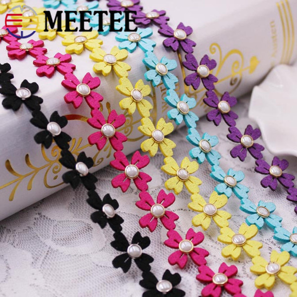 Meetee Flower pearl lace Colorful Flower Beads Ribbon DIY floret handmade clothing lace Headwear Accessories ZK1001