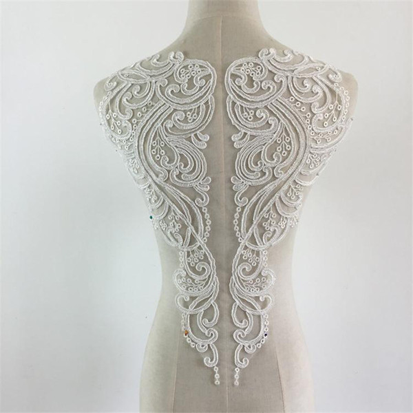 Meetee French Gauze Lace Fabric Trims White Embroidered Applique Wedding Dress Decorate Accessories Handmade DIY 45cm*38cm FZ026