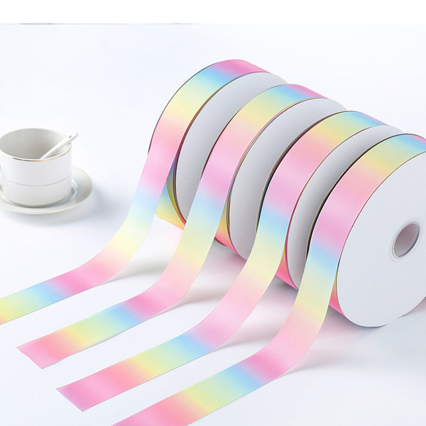 Meetee 3.8cm Grosgrain Ribbon Polyester Gradient Rainbow Printing Thread DIY Bow Ribbon Hair Packaging Decoration Accessories AP3588