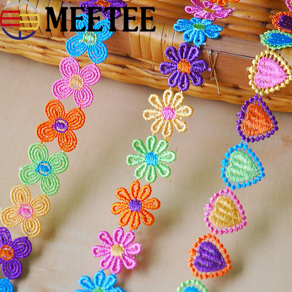 Meetee Embroidery Colorful Flower Trim Lace For Curtains Fabric DIY Sewing Crafts Decoration Water Soluble Hear Webbing Accessories