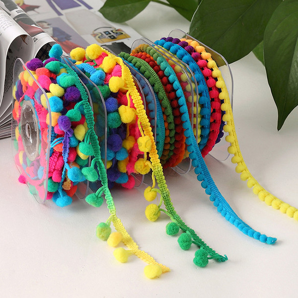 Meetee 1cm Colorful Pom Pom Lace Trim Plush Ball Fringe Pendant Ribbon Gimp DIY Handmade Ornament Sewing Braided Accessory