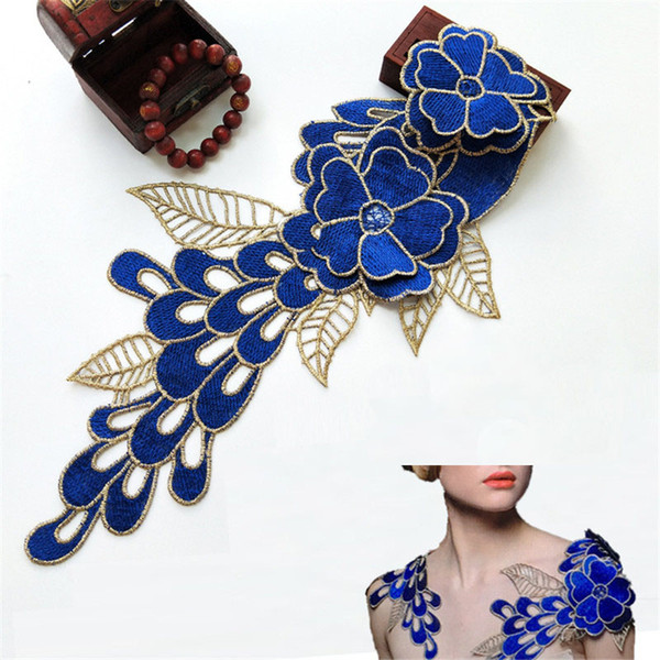 Meetee Embroidery blue flower patch lace Sewing Embroidered Patch for Clothes show DIY Apparel Accessories Sewing Applique ZK837